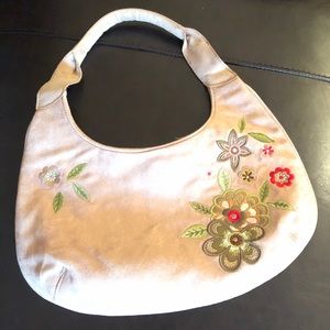 Embroidered faux suede bag
